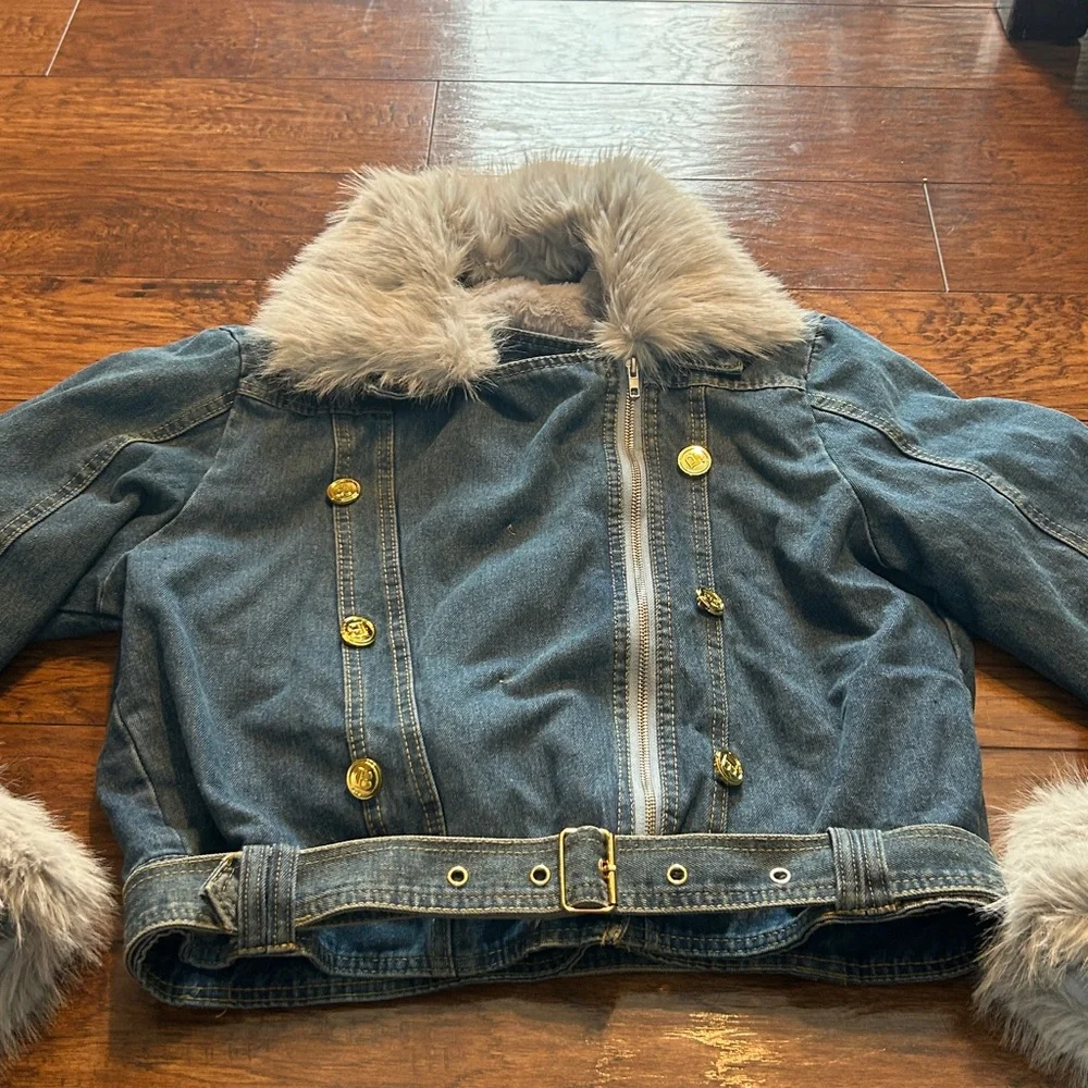 Women's Faux Collar Denim Jacket Penny lane style   size XL - Picture 11 of 12